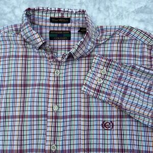 Alexander Julian Colours Mens Large Plaid Cotton Button Down Shirt Multi Color